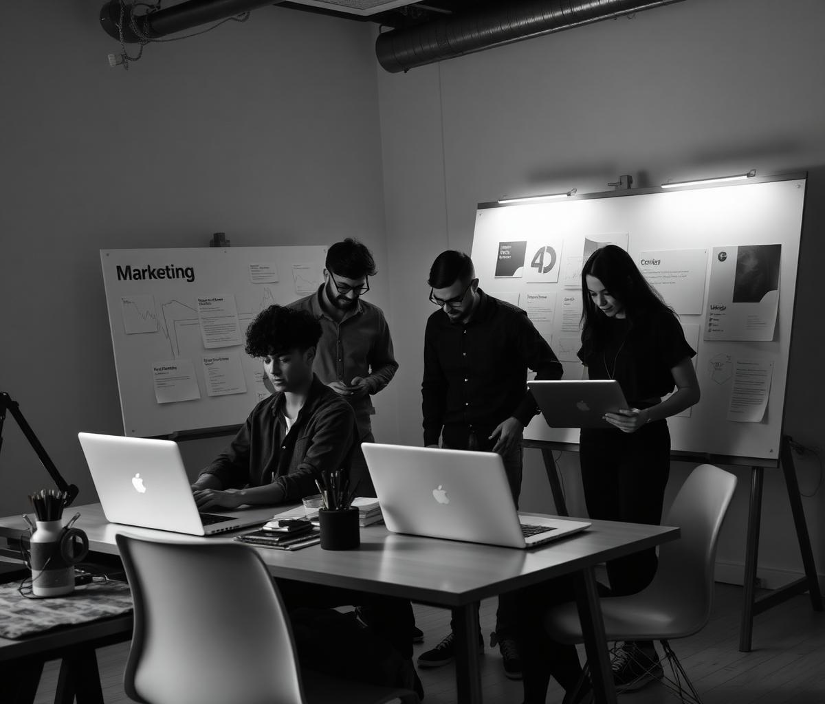 Equipe da Escale trabalhando em estratégia de marketing